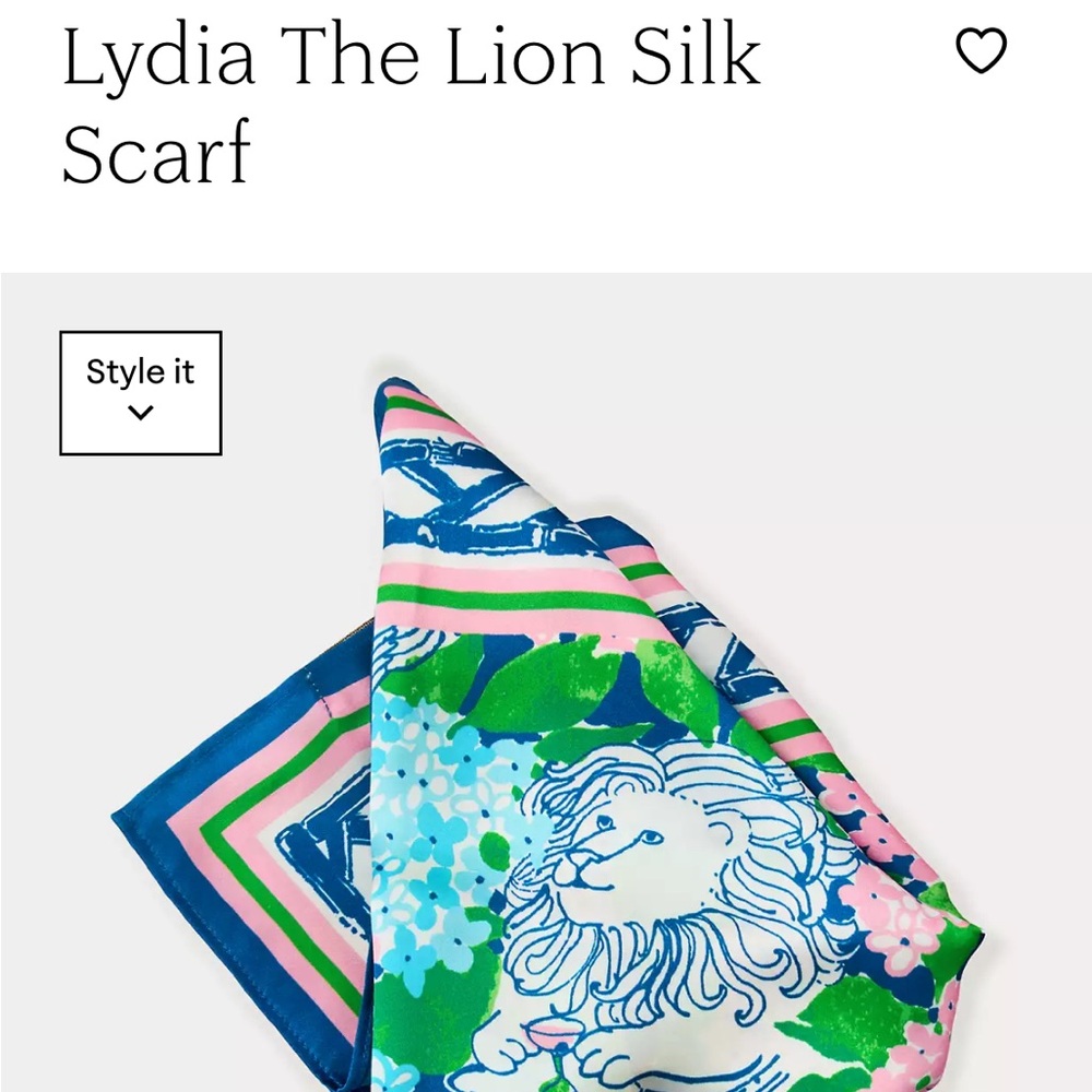 Lilly Pulitzer Blue, Pink & Green Lydia Lion Silk Scarf